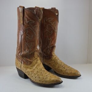 Lucchese Full Quill Ostrich Cowboy Boots Tan Brown Exotic Western Boots Men's